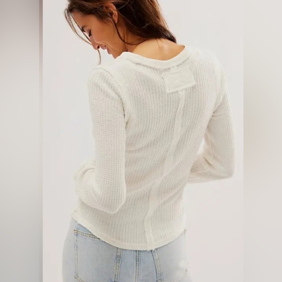 We The Free White Long Sleeve Waffle Knit Top - Picture 2 of 6